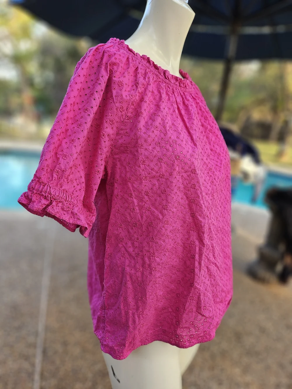 LOFT Fuschia Pink Cotton Eyelet Lace Peasant Blouse S